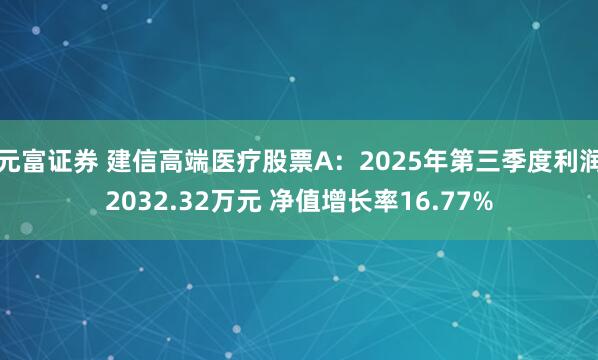 元富证券 建信高端医疗股票A：2025年第三季度利润2032.32万元 净值增长率16.77%